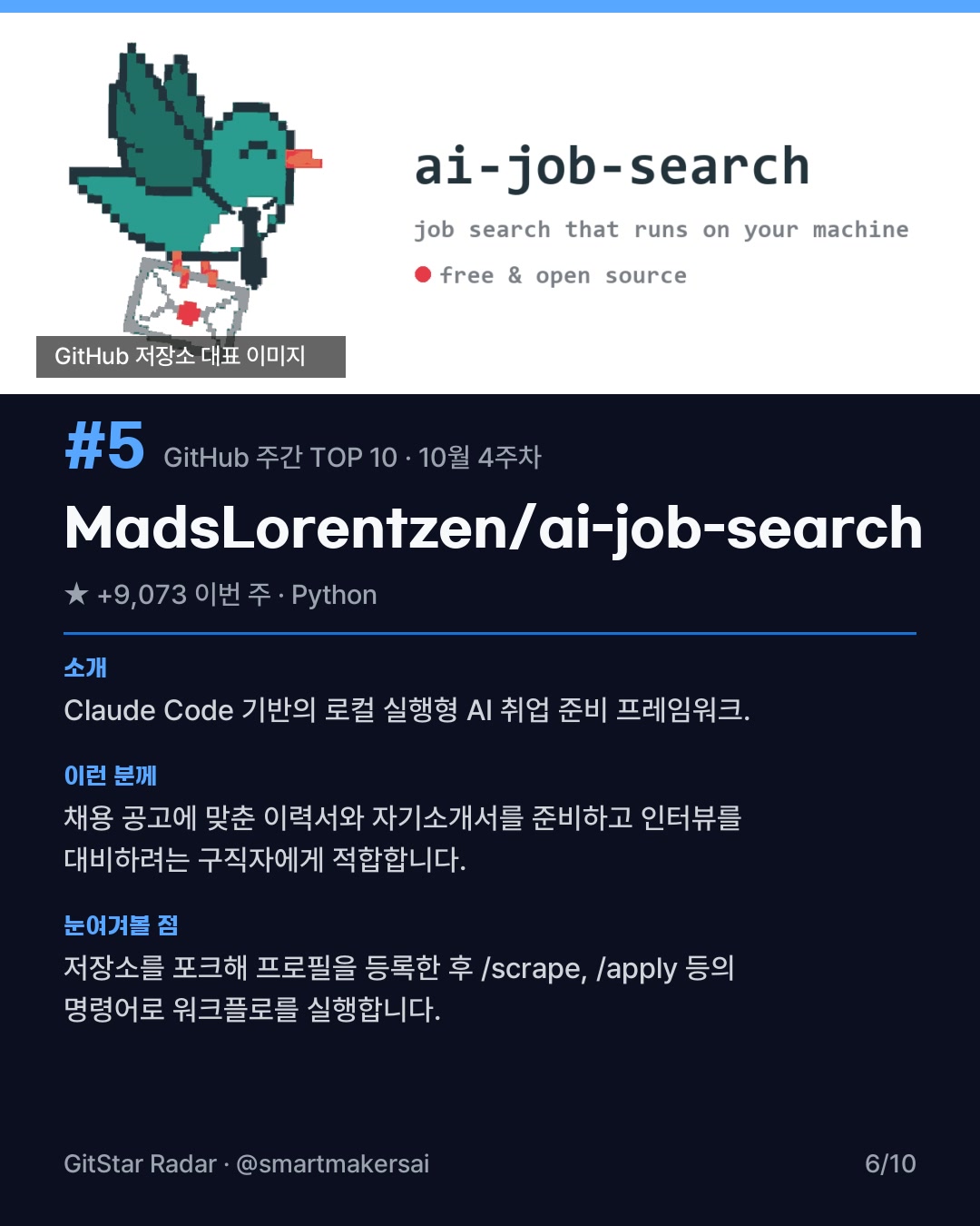 GitHub 주간 TOP 10 · 10월 4주차 6번째 카드