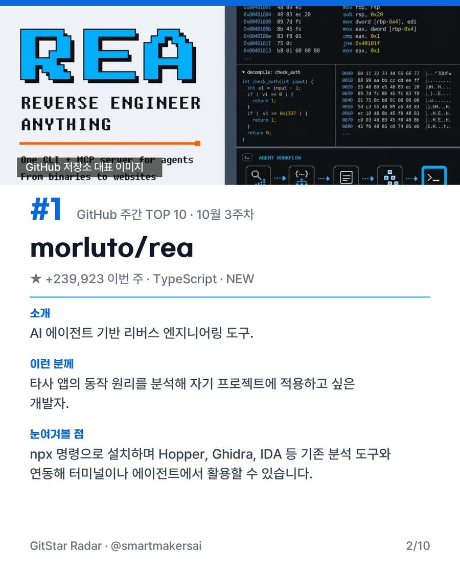 GitHub 주간 TOP 10 · 10월 3주차 2번째 카드
