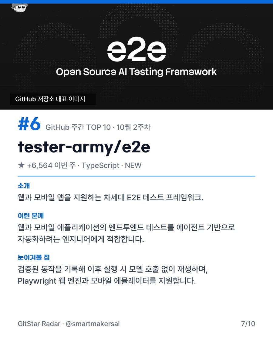 GitHub 주간 TOP 10 · 10월 2주차 7번째 카드