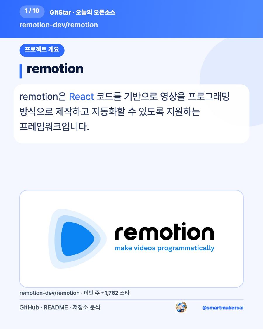 remotion-dev/remotion 오픈소스 카드뉴스 1번째 카드