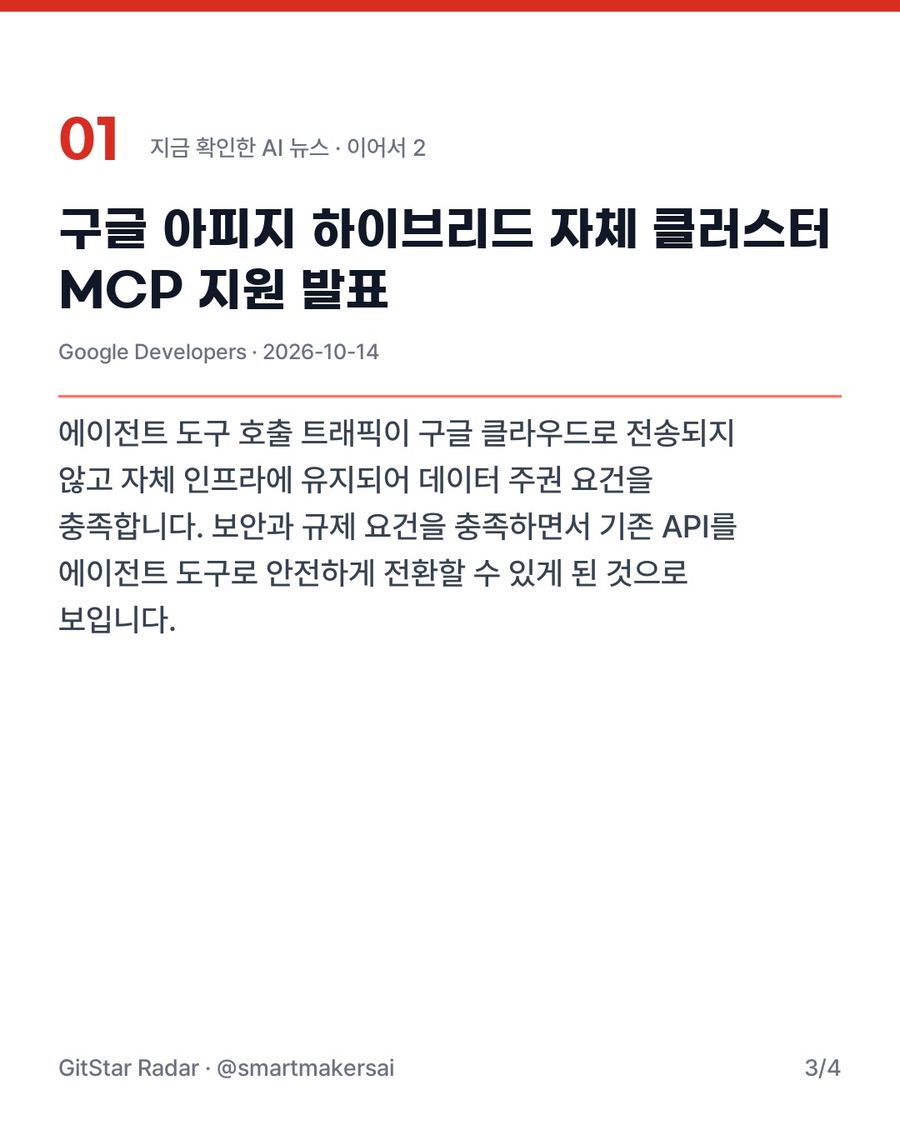 구글 아피지 하이브리드 자체 클러스터 MCP 지원 발표 3번째 카드